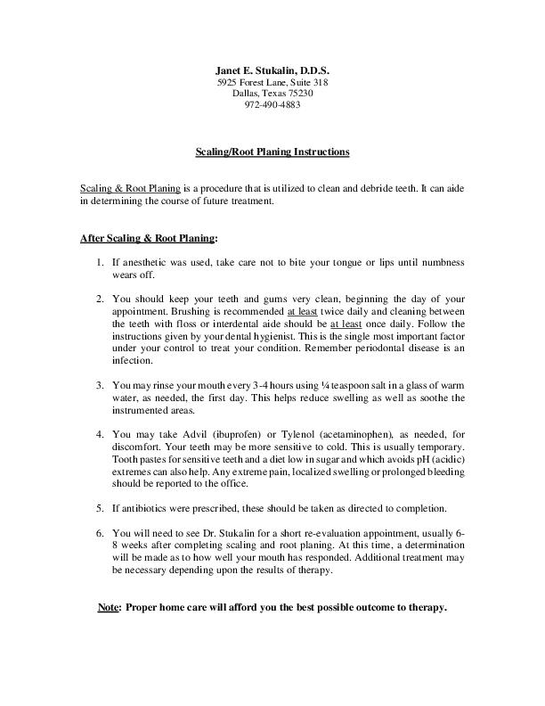 Scaling & Root Planing Instructions